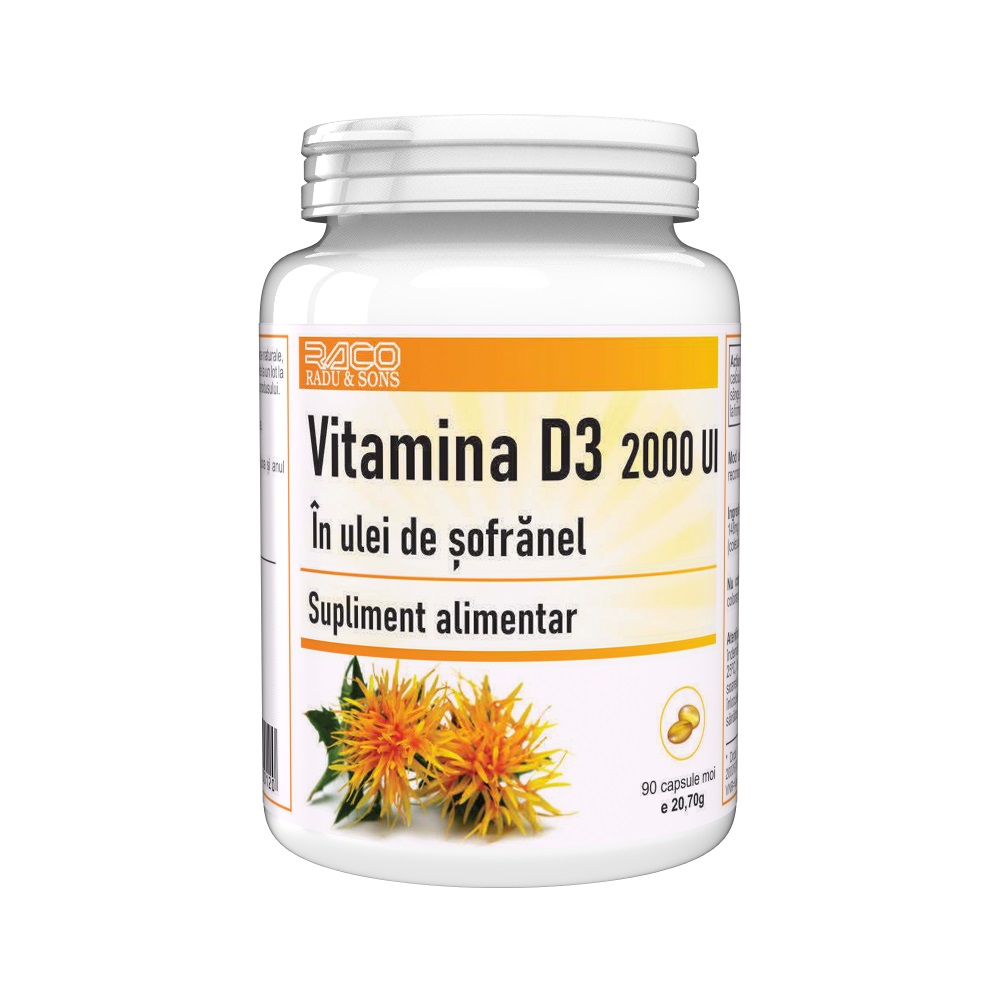 Vitamina D3 2000 UI in ulei de sofranel, 90 capsule moi, Raco